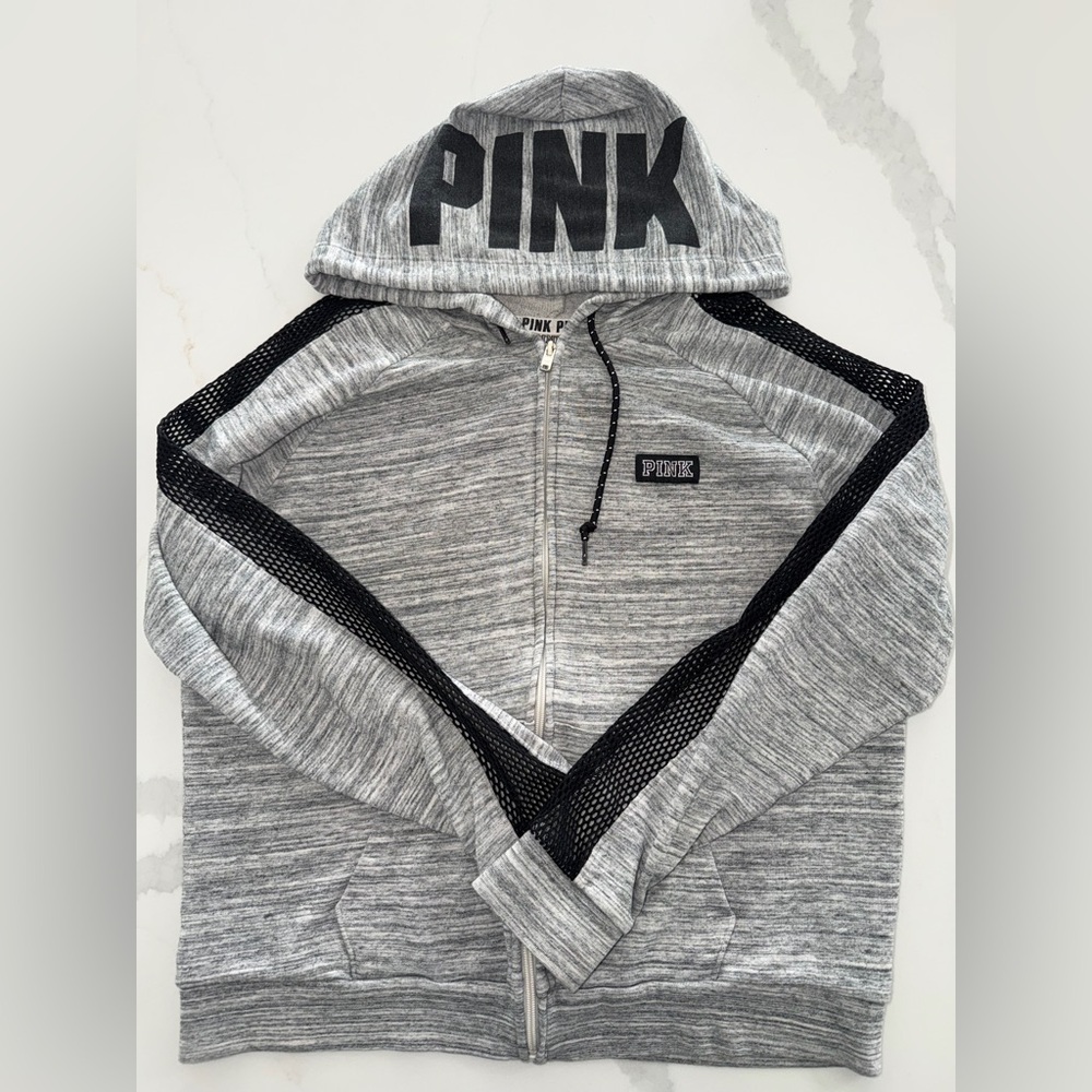 Gray PINK Victoria’s Secret Zip Hoodie | Large